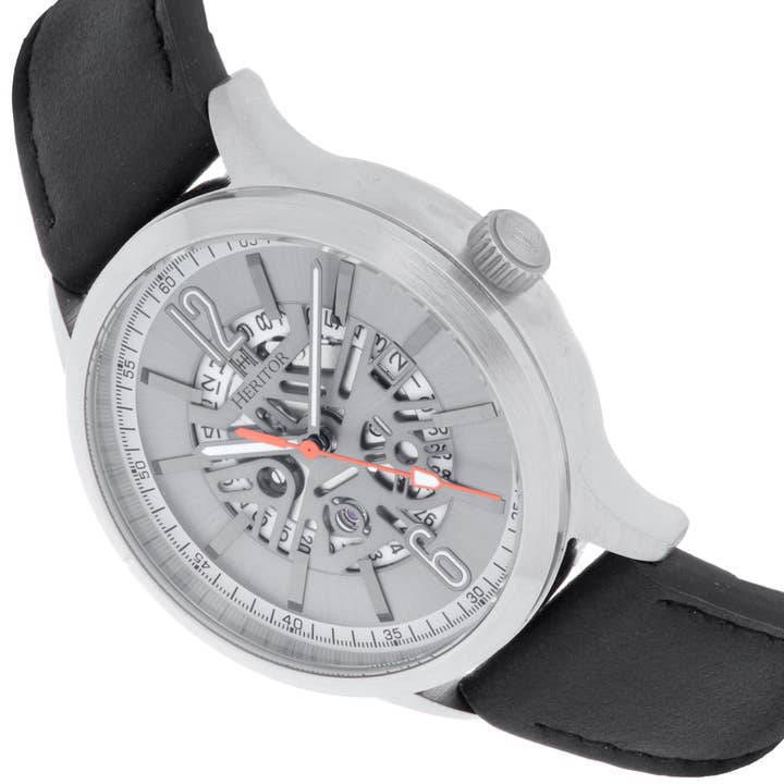 Heritor Automatic - Wholesale Wrist Watch - Men's - Heritor Automatic Dayne Semi-Skeleton Leather-Band Watch