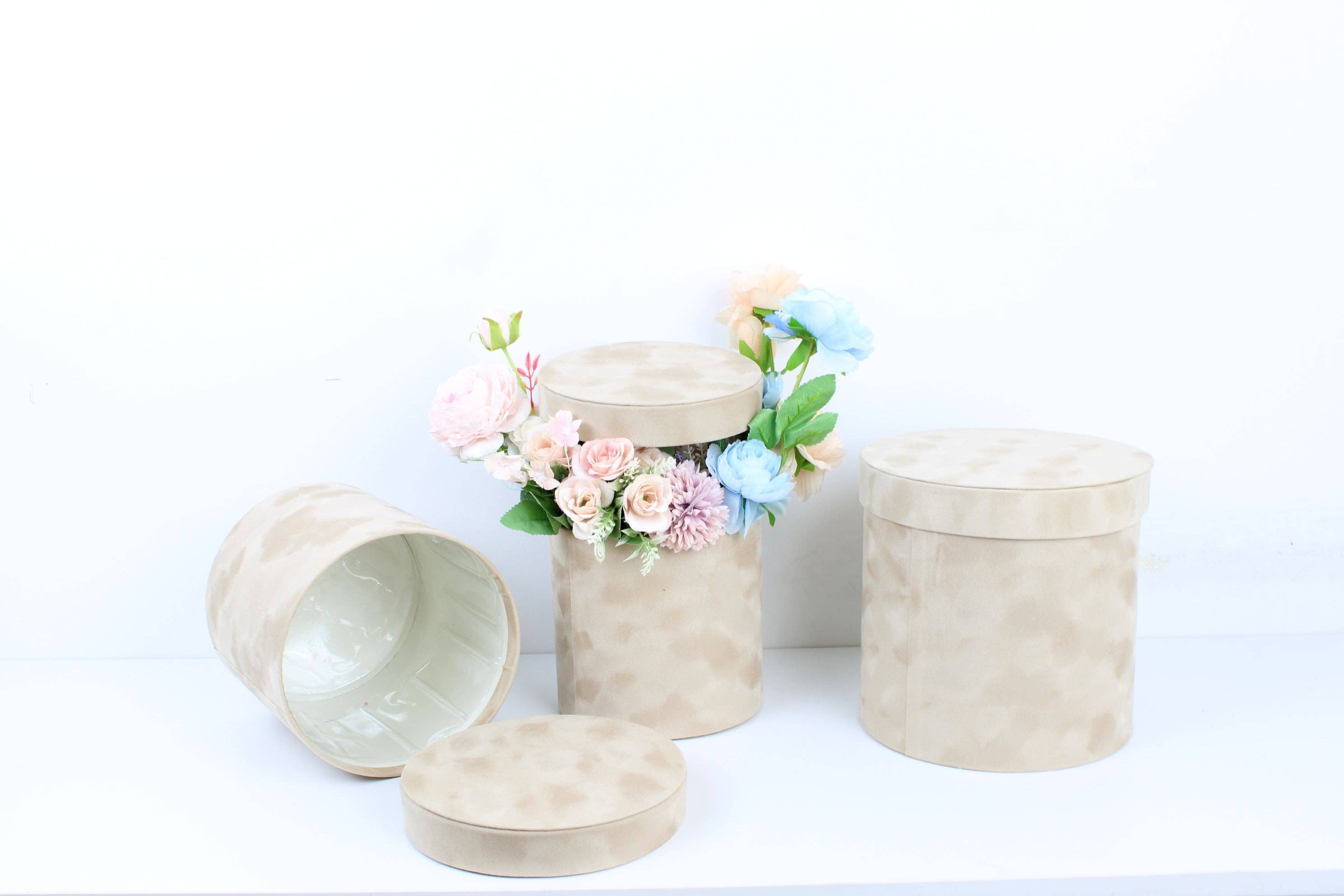 Elegant Design Supply - Wholesale Decorative Box - Chic Velvet Round Flower Box with Lid4