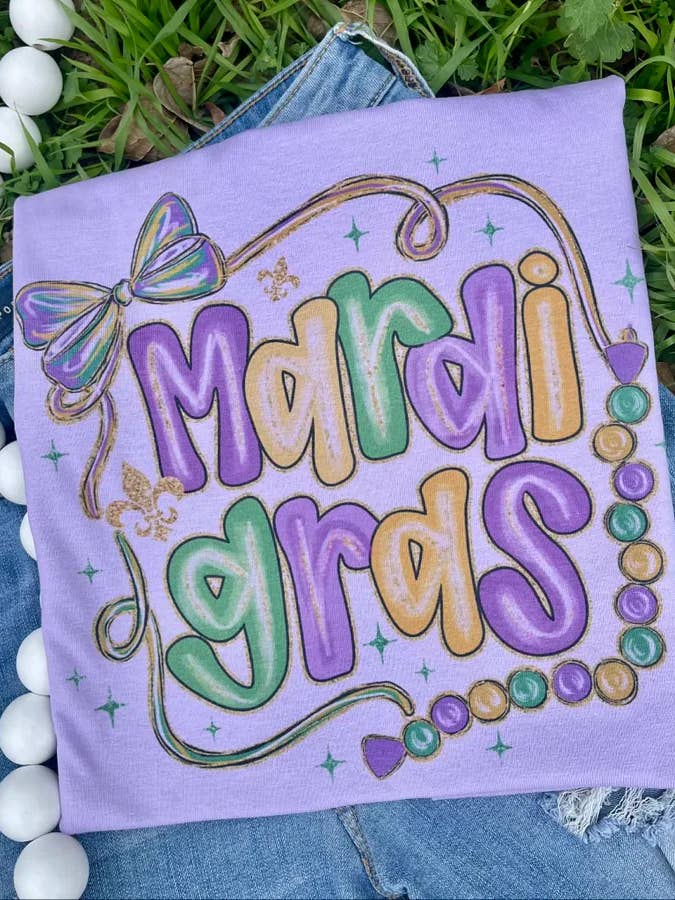Mardi Gras avec nœuds et perles (T-shirt Gildan) pour la vente par 1/2 Penny Wholesale