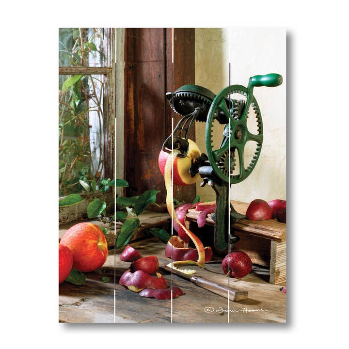 Grandma's Apple Peeler Rustic Pallet Art for wholesale by Irvin's Tinware