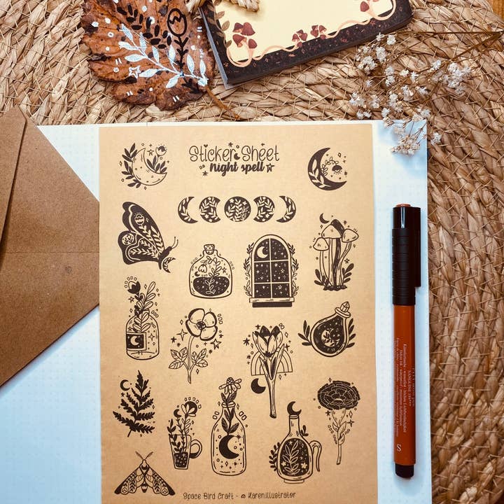 Split Moon Studios - Wholesale Sticker - KRAFT Night Spell Sticker Sheet - Bullet Journal4