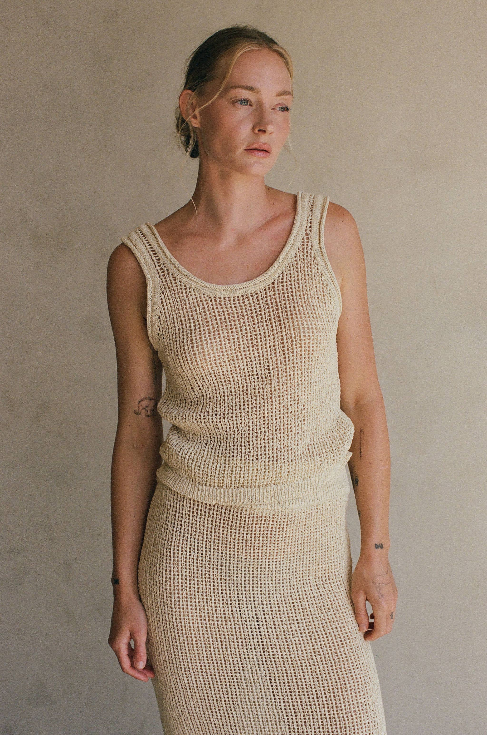 Natural AW1032 | Knit Polyester Cotton Sweater Ribbed Tank for wholesale on Faire