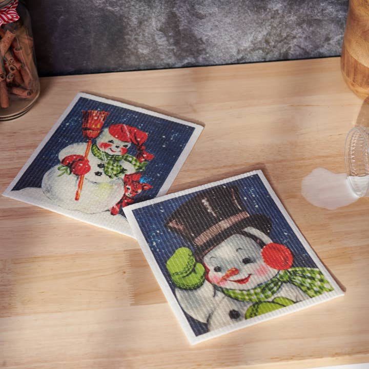Primitives by Kathy - Wholesale Tea Towel - Retro Snowmen Swedish Dishcloth Set4