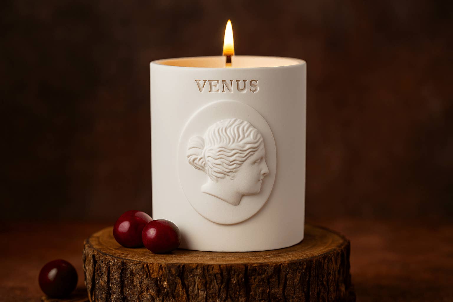Votive - Wholesale Jar/Filled Candle - Venus Candle – Velvet Cherry Oak | Handmade Eco Resin Candle