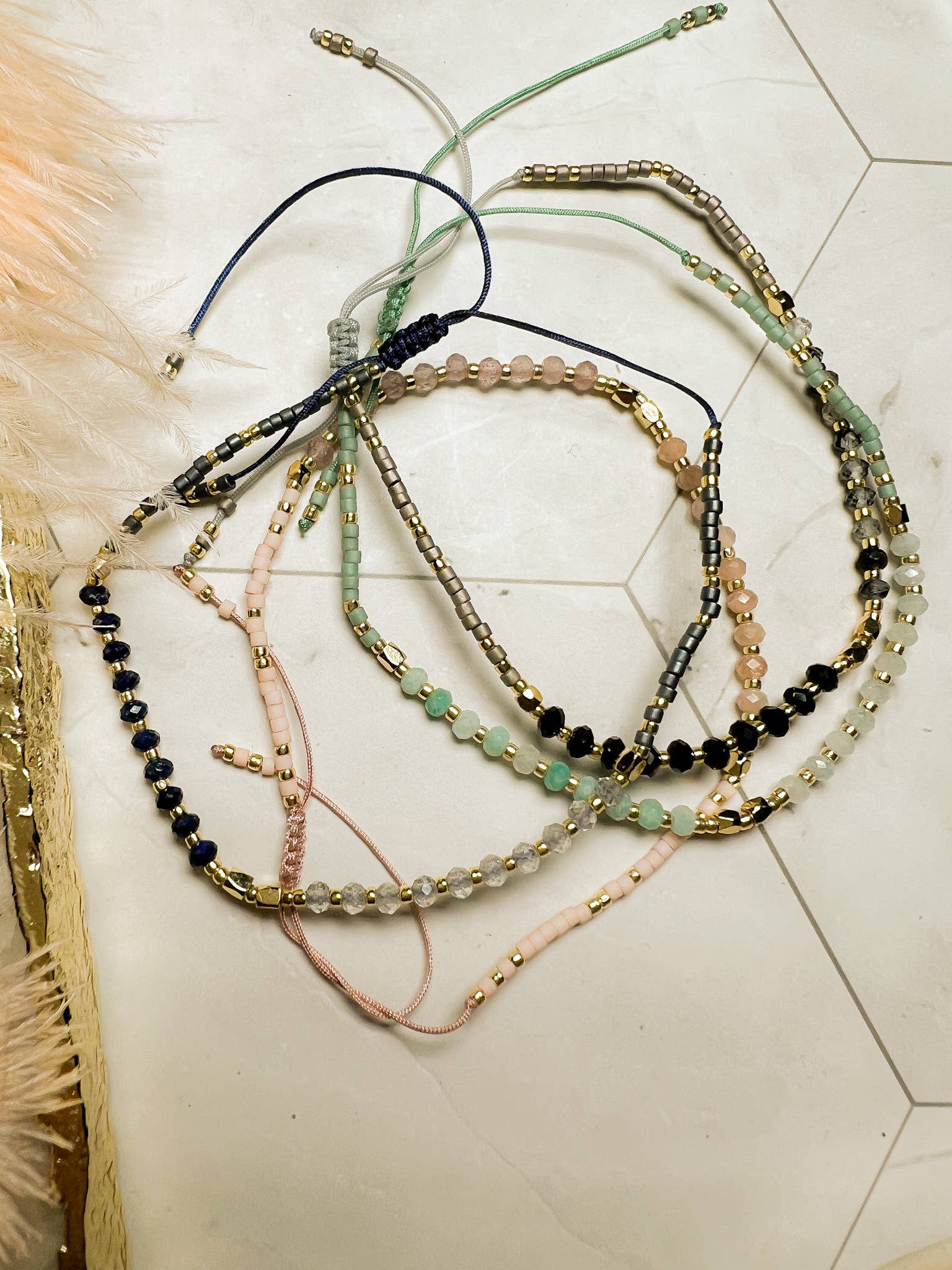 Santore Jewelry Company - Wholesale Beaded Bracelet - Lulu: Gemstone and Seed Bead Thread Bracelet - Adjustable9