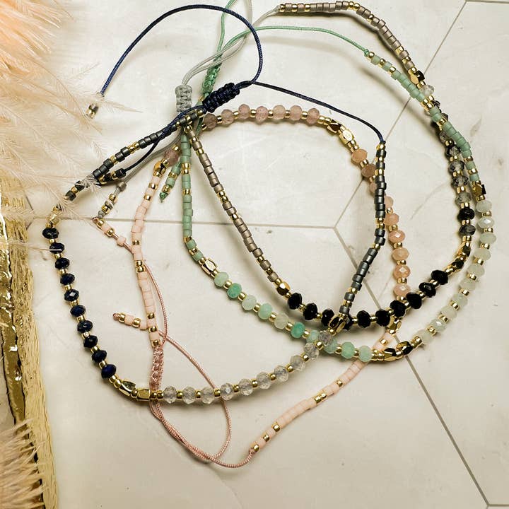 Santore Jewelry Company - Wholesale Beaded Bracelet - Lulu: Gemstone and Seed Bead Thread Bracelet - Adjustable15