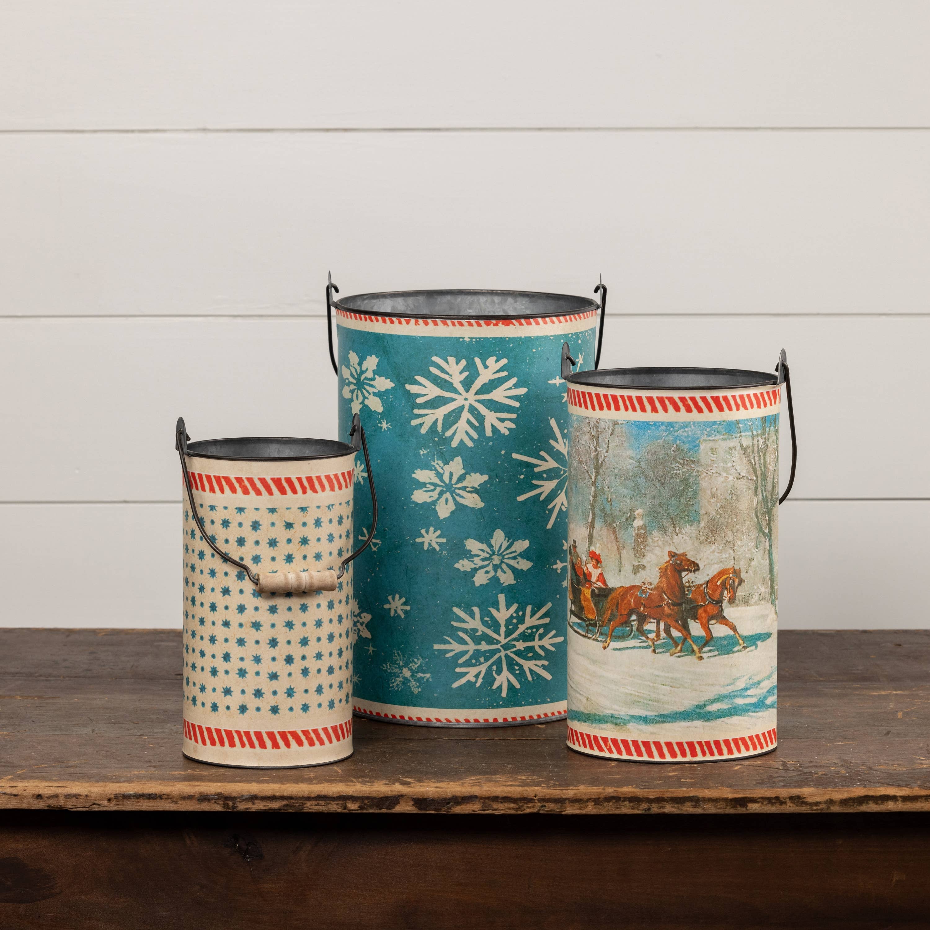 Ragon House - Wholesale Bucket/Pail - SET/ 3 FIRST SNOWFALL METAL BUCKETS1