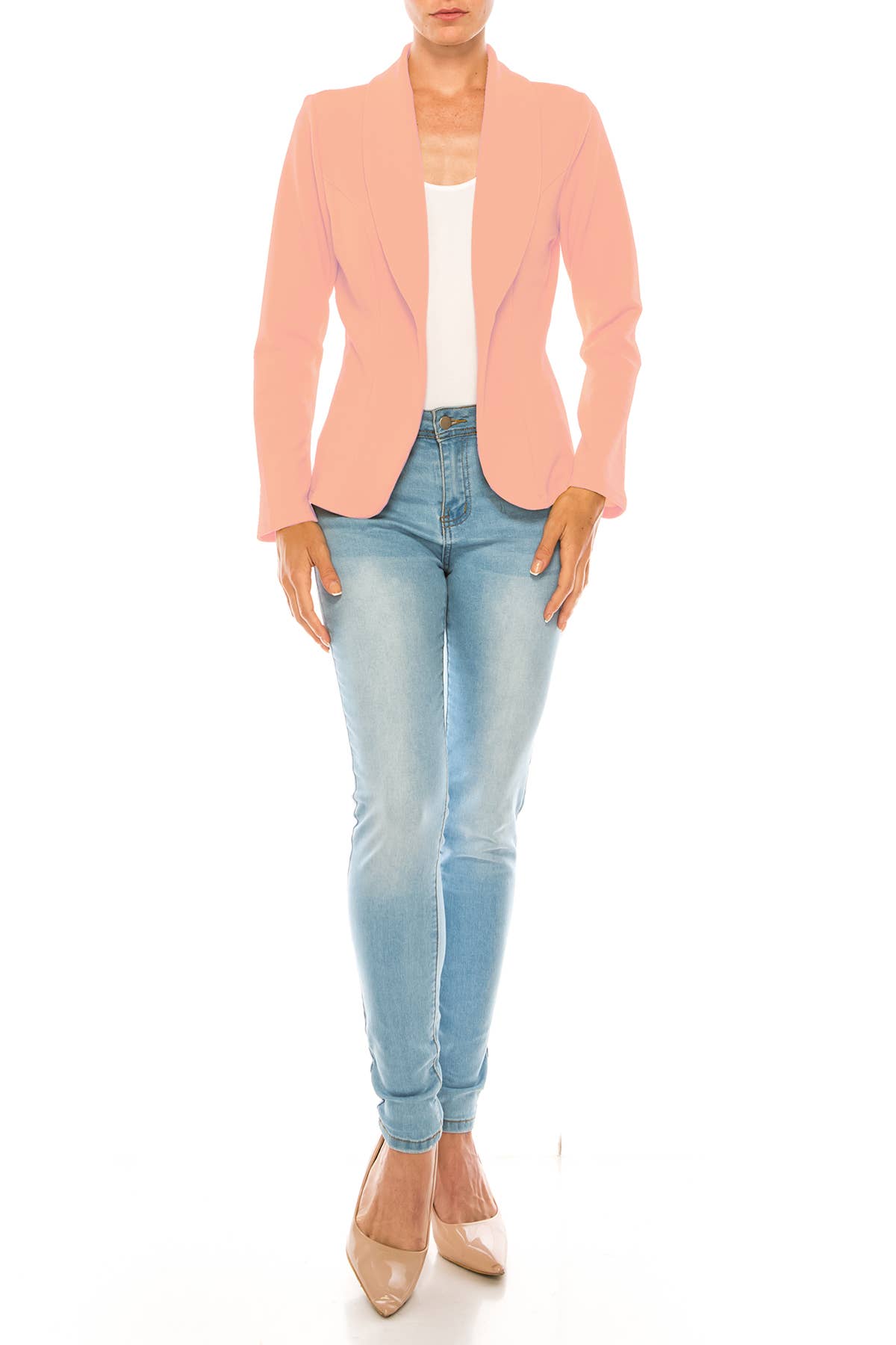 MOA COLLECTION - Wholesale Blazer - Women's - Women’s Solid Open Front Fitted Blazer Jacket – Waist Length32