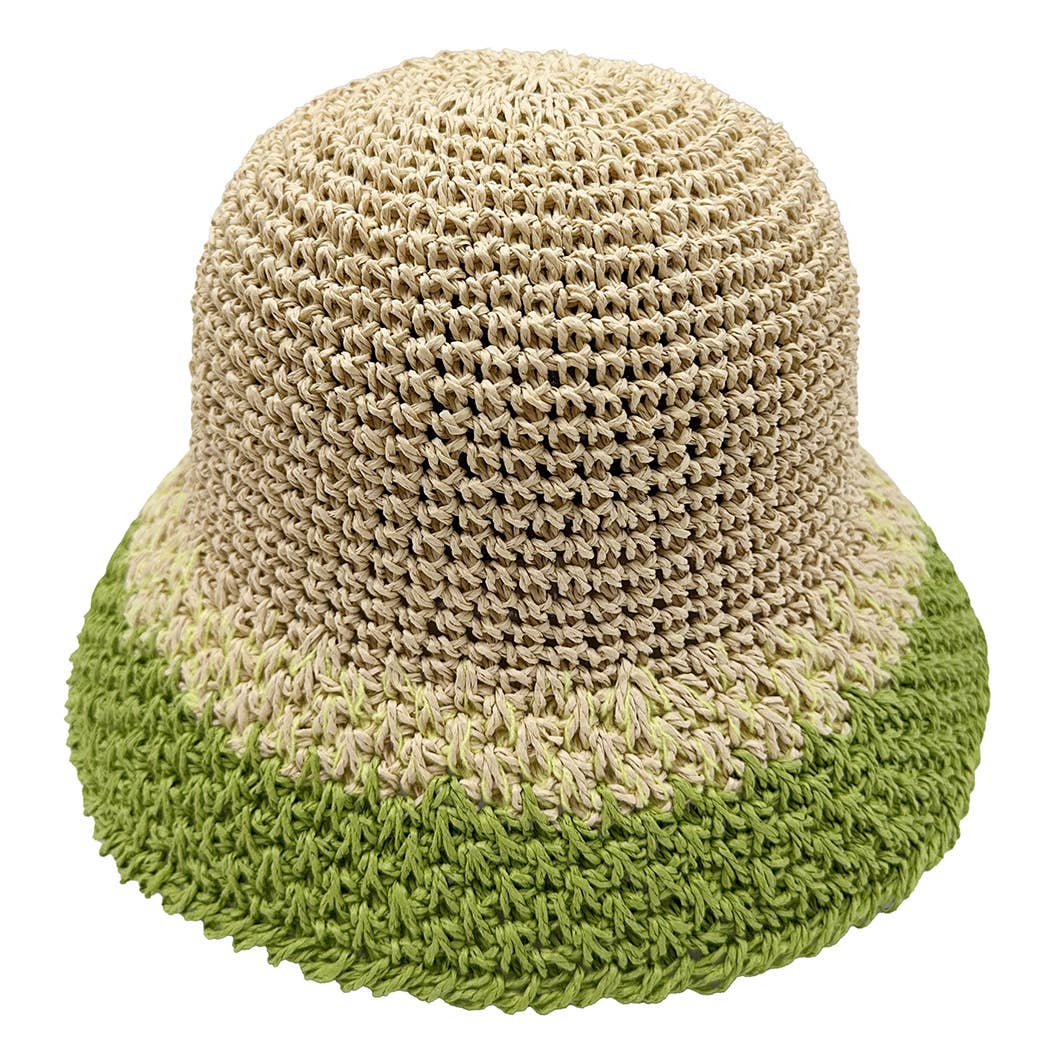 Fashion City - Wholesale Bucket Hat - Women's - Two Tone Color Block Straw Bucket Hat6