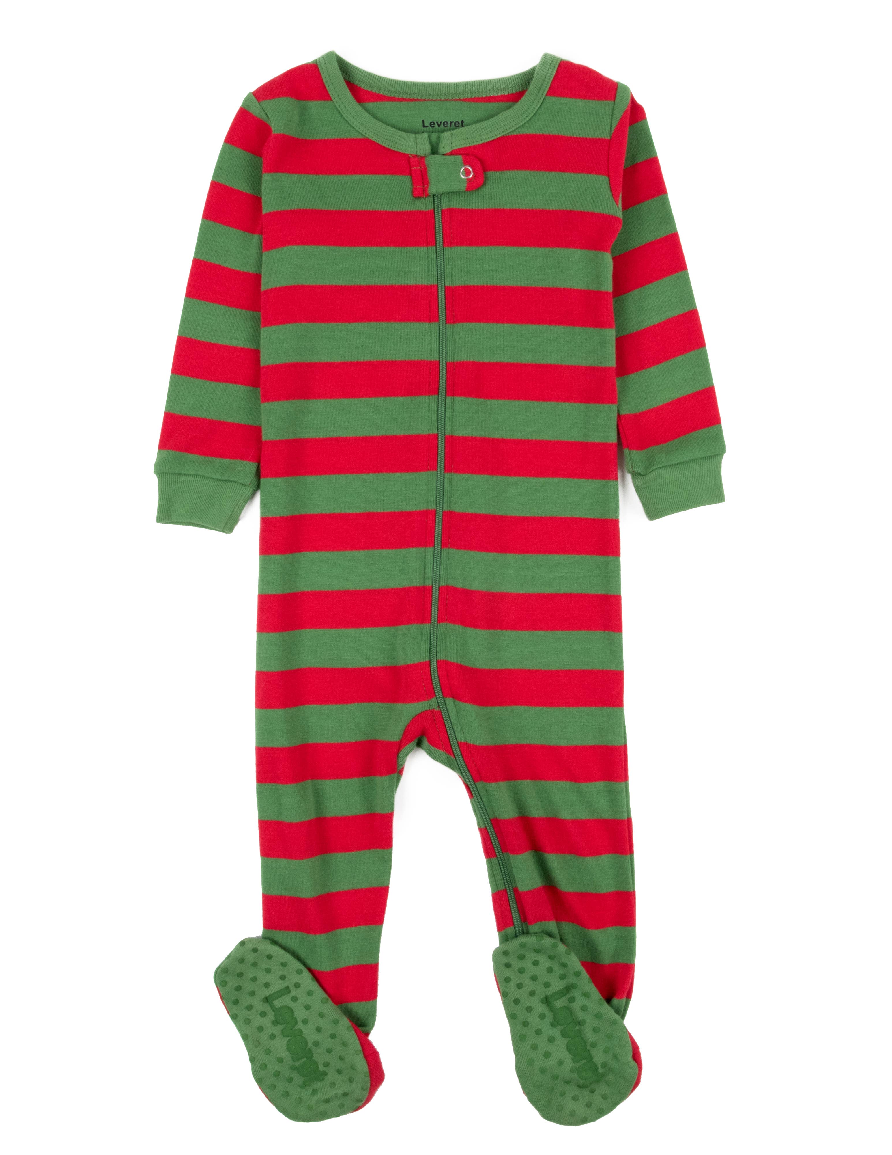 Leveret Pajamas – Fato de dormir – Bebé por atacado – Pijama de Pijama com Riscas de Pijama de Pés-Algodão para Crianças para o Natal4