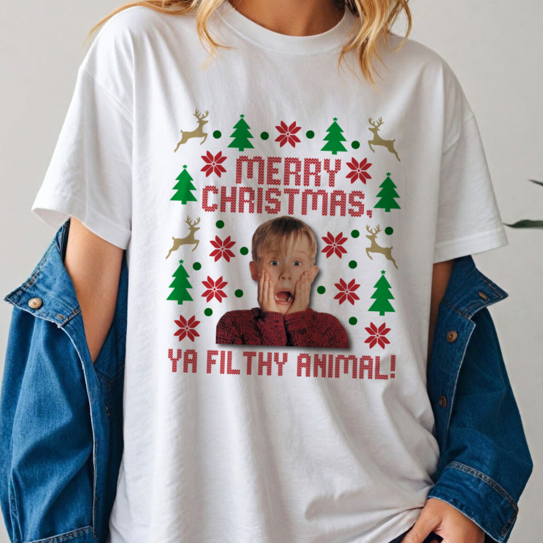 Urban Edge Co. - Wholesale Screen Printed T-Shirt - Women's - Merry Christmas Ya Filthy Animal Graphic Tee0