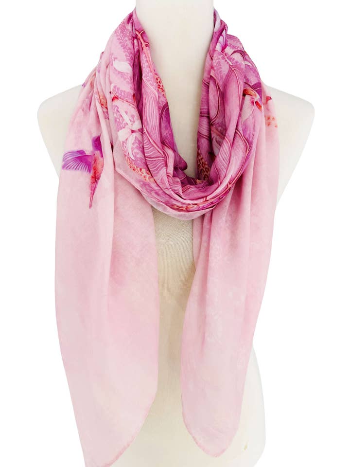 JC0711101-5 Pink Hummingbird Floral Scarf for wholesale by JC Sunny Fashion