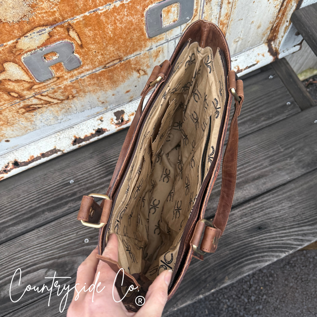 Texas Western Cowhide Bags and More – wholesale Tote bag – Women's – Lucille Tooled Leather Cowhide Tote, Purse6