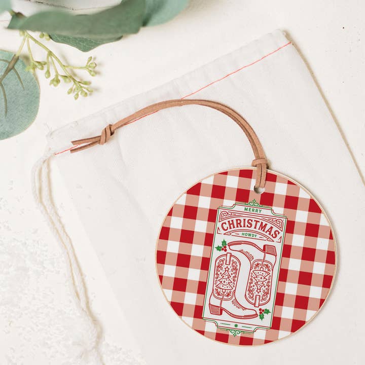 White 4" Round Ornament-Western Christmas for wholesale on Faire1