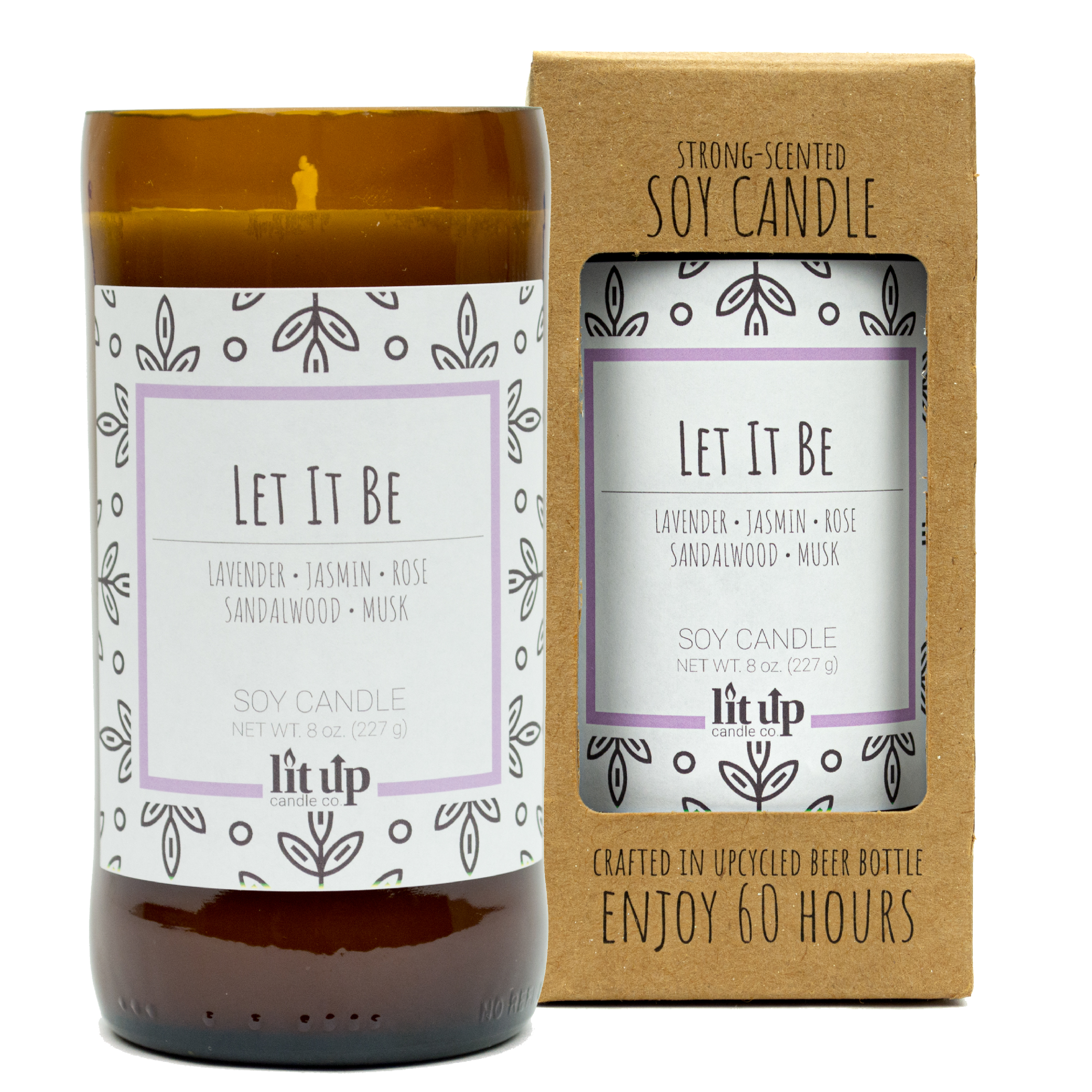Lit Up Candle Co. – wholesale Jar/filled candle – 8-PACK 8 oz. scented soy candles in upcycled beer bottles8