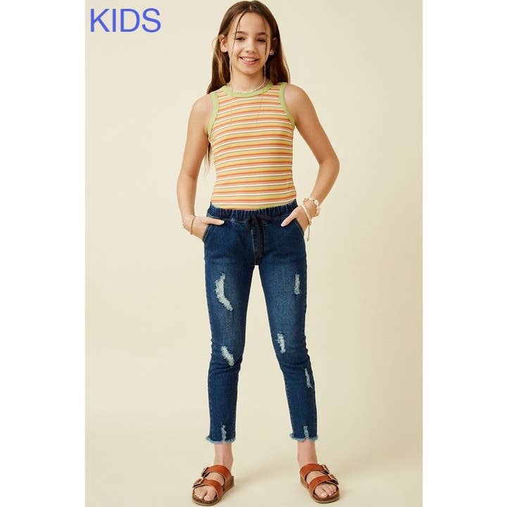 Paperdoll - Wholesale Jeans - Kids - Girls Distressed Drawstring Denim Jeans