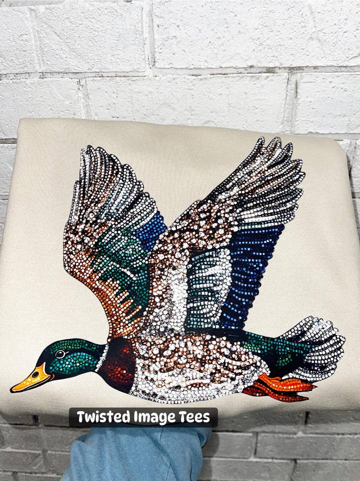 Faux Rhinestone Duck (Gildan Sand Crew) for wholesale by Twisted Image Tees Wholesale