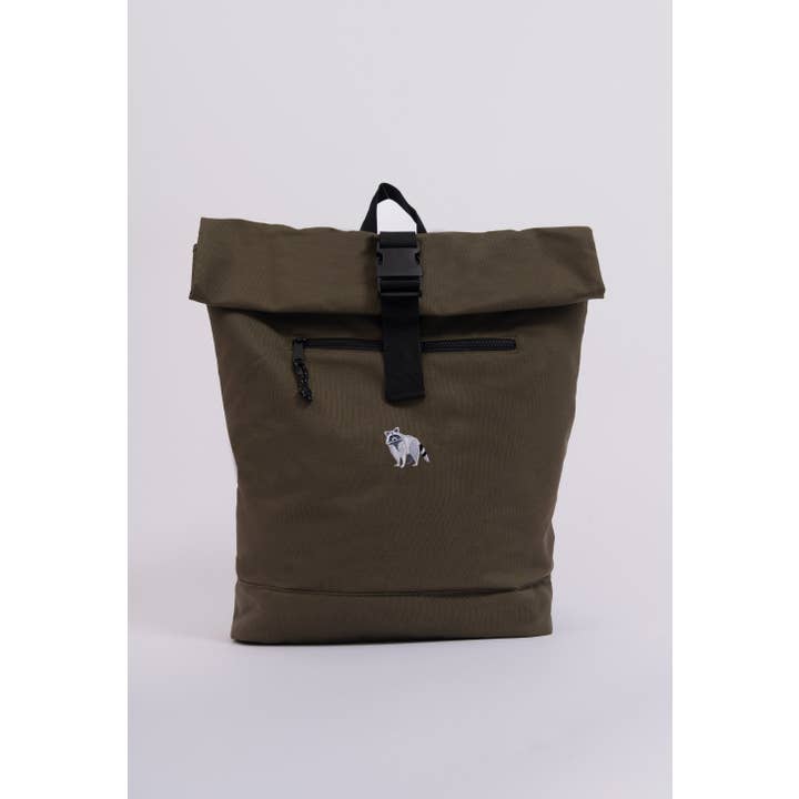 raccoon recycled roll-top backpack for wholesale by Big Wild Thought