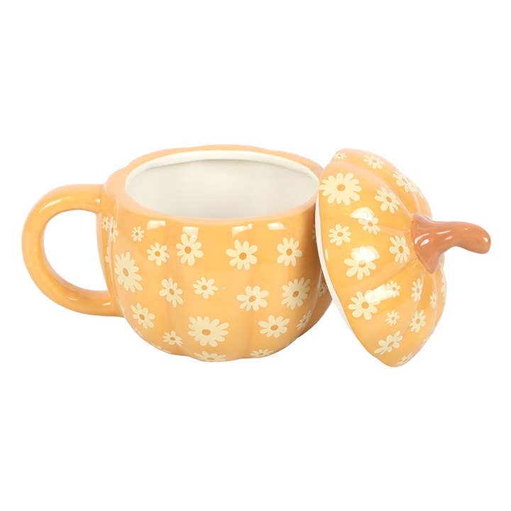 Something Different Wholesale - Wholesale Coffee Mug - Groovy Floral Pumpkin Shaped Lidded Mug2