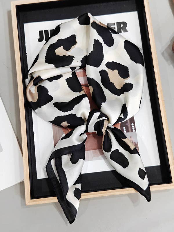 Leopard Splicing Print Square Satin Scarf DP25F443 for wholesale by Dipped Shop