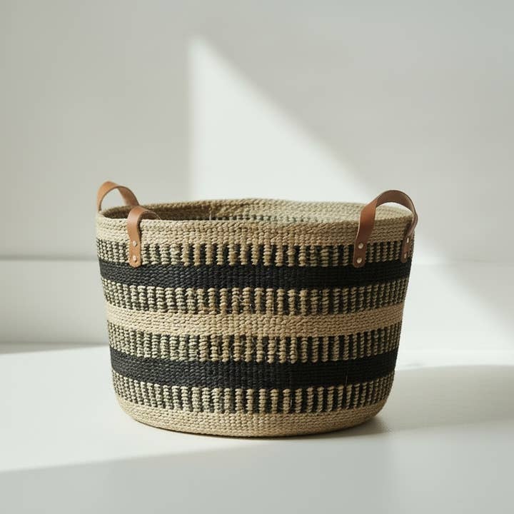 Black and Tan Mifuko Kiondo Kenya Bag Shopping Bag, Picnic Bag, Storage, Floor Basket, Home Decor for wholesale by The African Home Goods