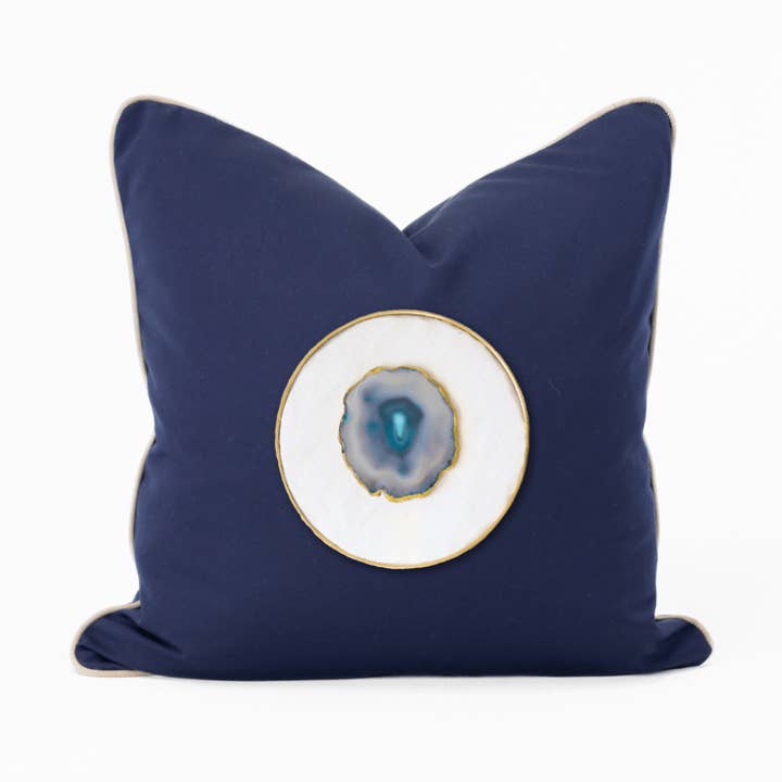 BHD HOME - Wholesale Chair cushion - Outdoor Blue Agate Slice Piped Navy Lounge Cushion 55 x 55cm