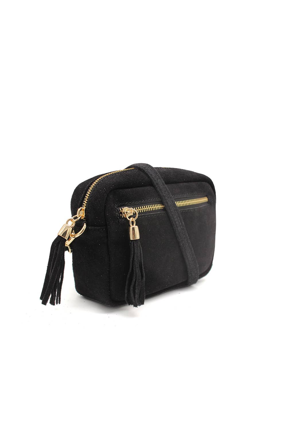 Ellas Trading – wholesale Crossbody bag – Women's – Casual Italian Genuine Suede Crossbody Bag with Tassel Zippe1