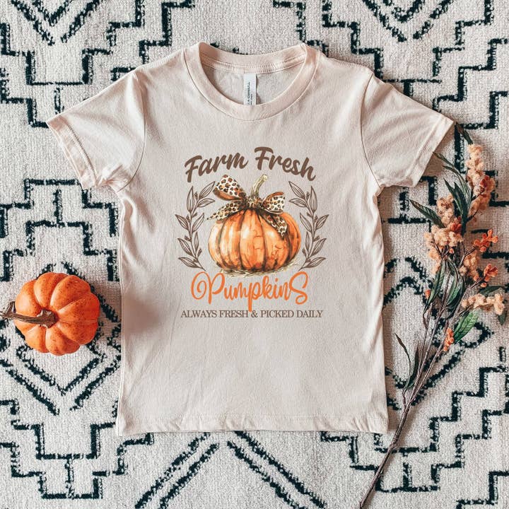 Coquette Farm Fresh Pumpkin | Youth Graphic Short Sleeve Tee for wholesale by Olive And Ivory Wholesale