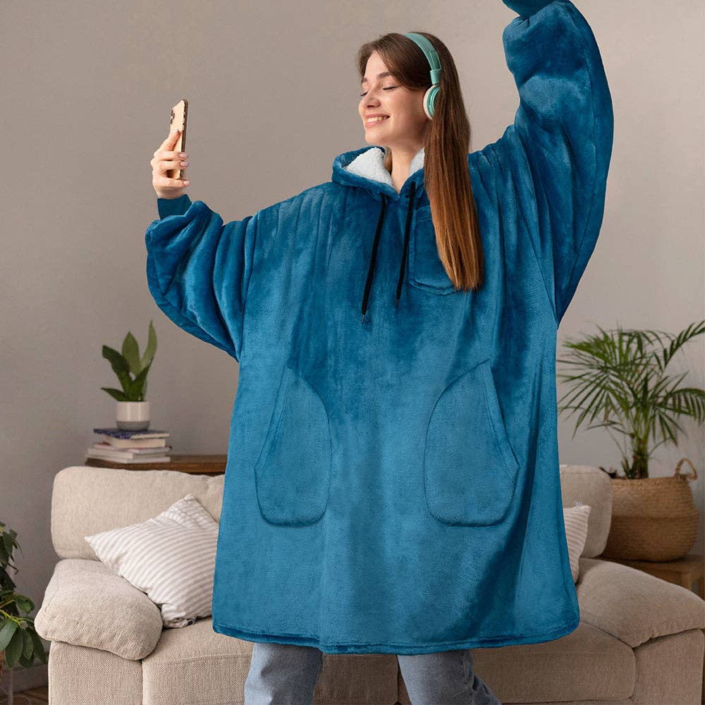 Pavilia - Wholesale Hoodie - Women's - Chest Pocket Sherpa Hoodie Blanket - Patch Pocket (Regular / Long)75