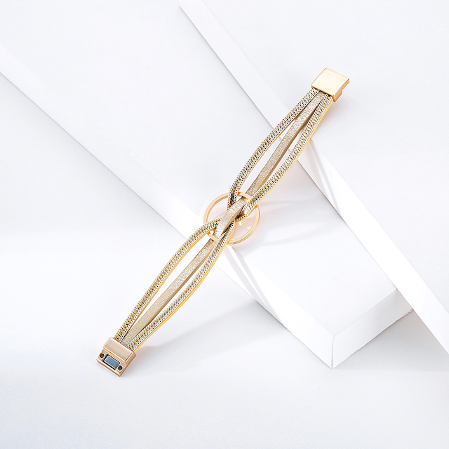 Pretty Persuasions - Wholesale Bangle Bracelet - B22096 Interlocked Ring PU Leather Wrap Bracelet3