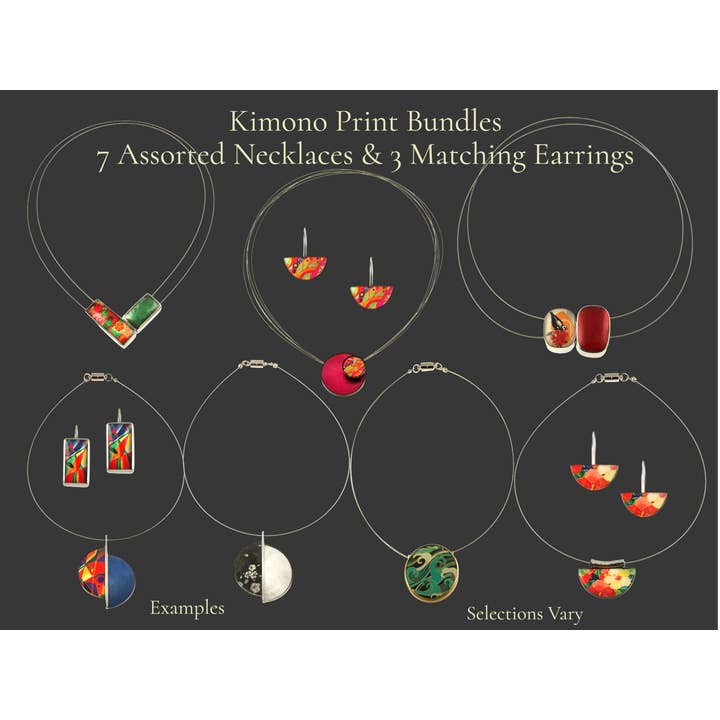 10 for $40 Kimono Print Pendants and Earrings for wholesale by Origin Jewelry