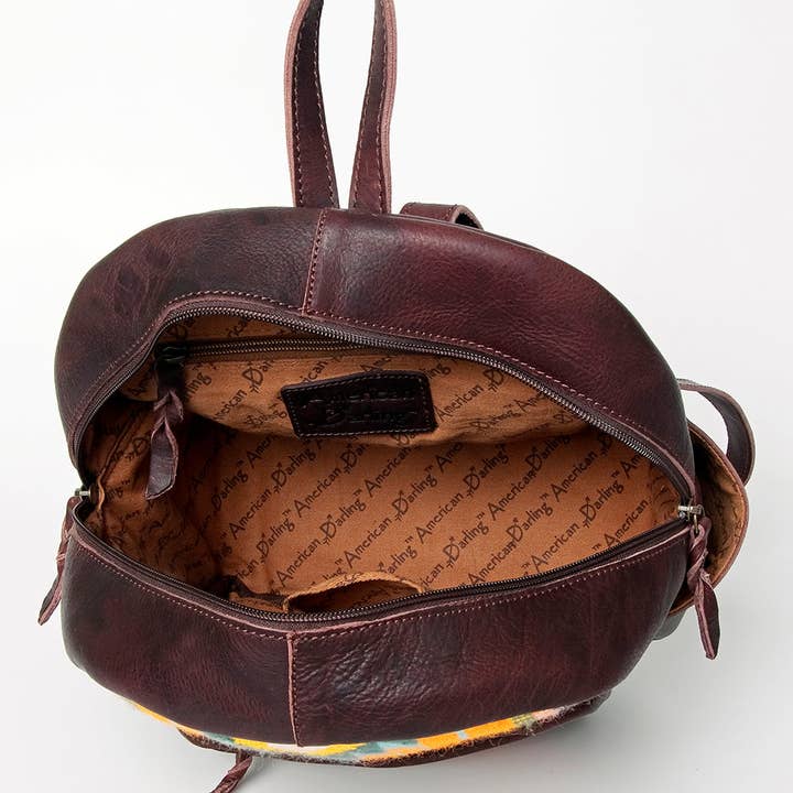 LS Western - Wholesale Backpack - Women's - LC-ADBGZ214A Southwestern Wool & Leather Backpack - Rustic Brown Western Daypack4