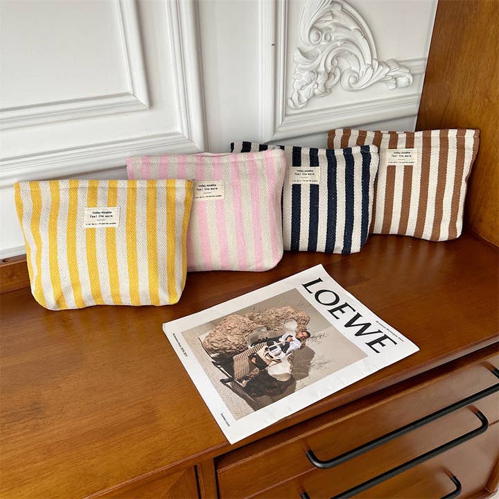 Dipped Shop - Wholesale Makeup/Cosmetic Bag - Striped Color Block Simple Make Up Bag DP25A565