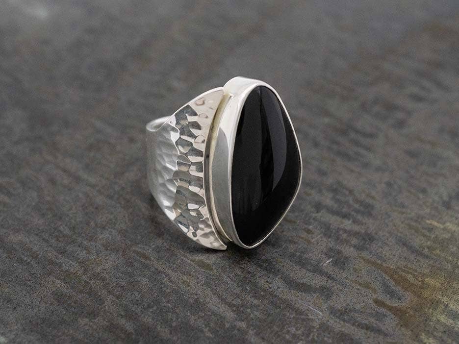 Black Media Luna Ring with Obsidian for wholesale on Faire2