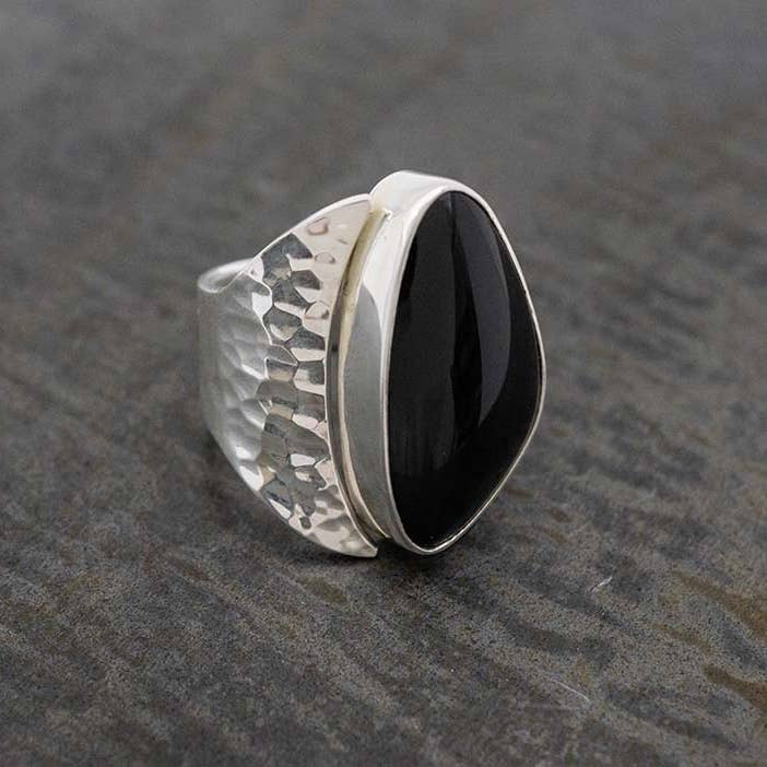 Black Media Luna Ring with Obsidian for wholesale on Faire2