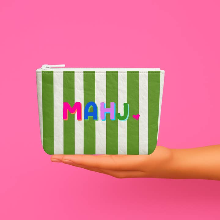 *NEW Mahjong Pouch | MAHJ Club Stripe Flat Zip Mahjong gift for wholesale by Aspen Lane