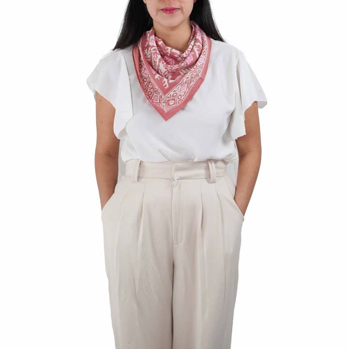 Kasih Co-op – wholesale Bandana – Women's – Hand Dyed Batik Bandana, Peach Pink Coral Leaves6