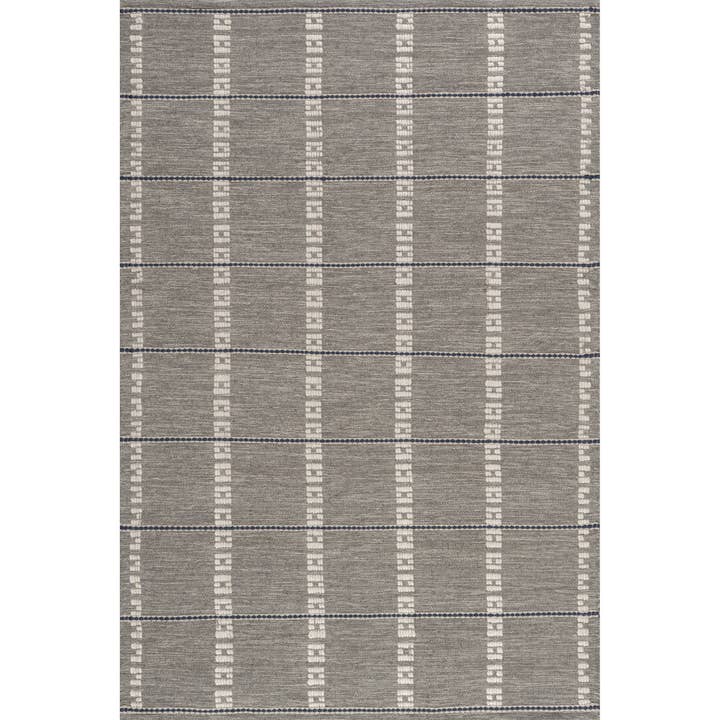 Grey Morgan Geometric Check Wool and Cotton Area Rug for wholesale on Faire