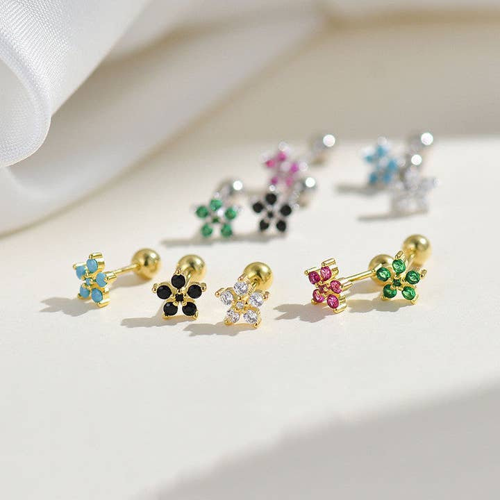Color Gemstone Flower Stud Earrings in 925 Sterling Silver for wholesale by Perimade & Co. LLC