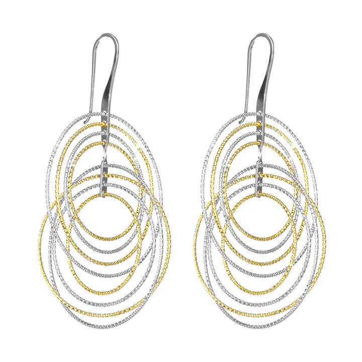 Boucles D'Oreilles Argent Doré Bicolore Rondes Spirales@33 pour la vente par ORUS BIJOUX