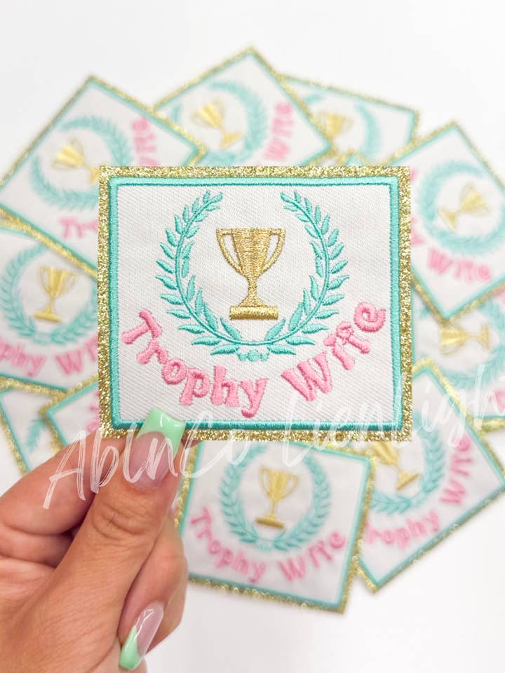Trophy Wife glitter embroidery trucker hat patch iron on for wholesale by ABLNco