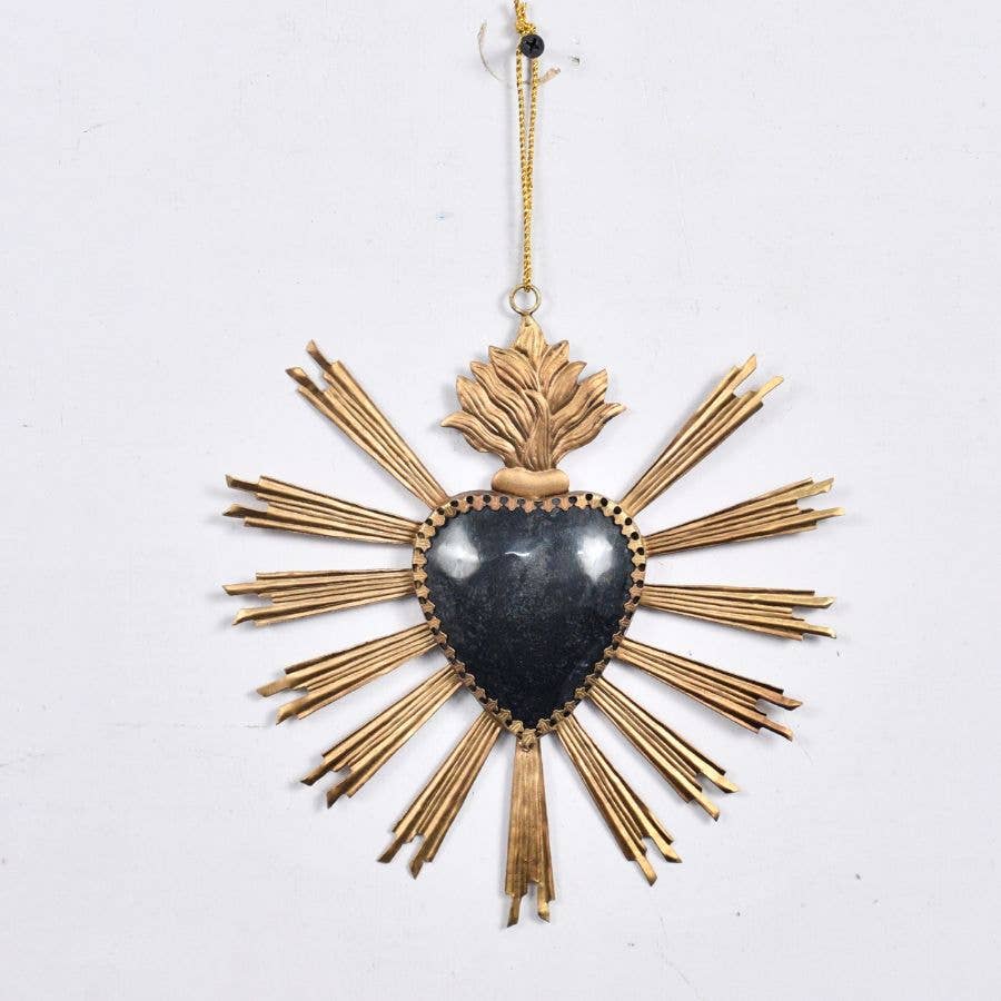 Lila Rasa - Wholesale Sculpture - "BLACK & GOLD SACRED HEART HANGING WALL DECOR 20X20 CM 1