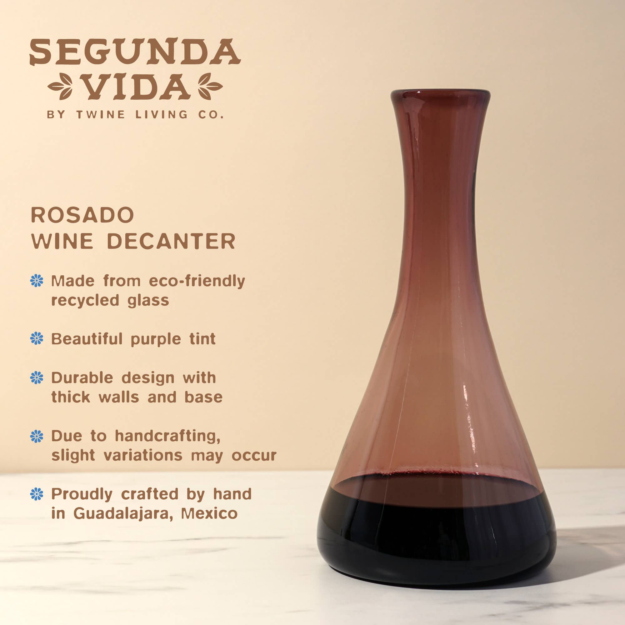 Twine - Wholesale Decanter - Segunda Vida Rosado Hand Blown Recycled Glass Wine Decanter4