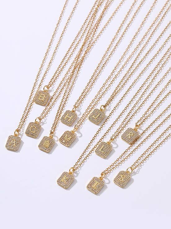 18K STAINLESS STEEL RHINESTONE INITIAL NECKLACE | 40NK411 for wholesale by JOSSLYN by wall to wall