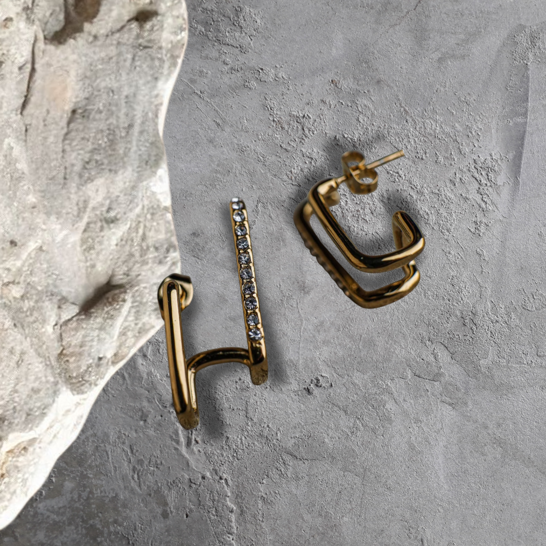 Faya & Co. – Großhandel Ohrhänger – Tamara Goldene Tropfenohrringe mit Kristallen besetzt1