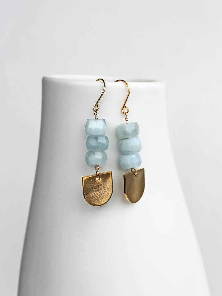 Faceted Aquamarine Disc Earrings | Light Blue Earrings for wholesale by Laura Stark Designs