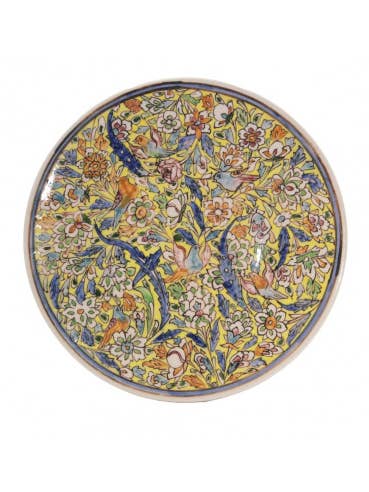 Piatto Giallo in Caolino con Disegni Floreali Diam. 27 cm per la vendita all'ingrosso da parte di Shahidi