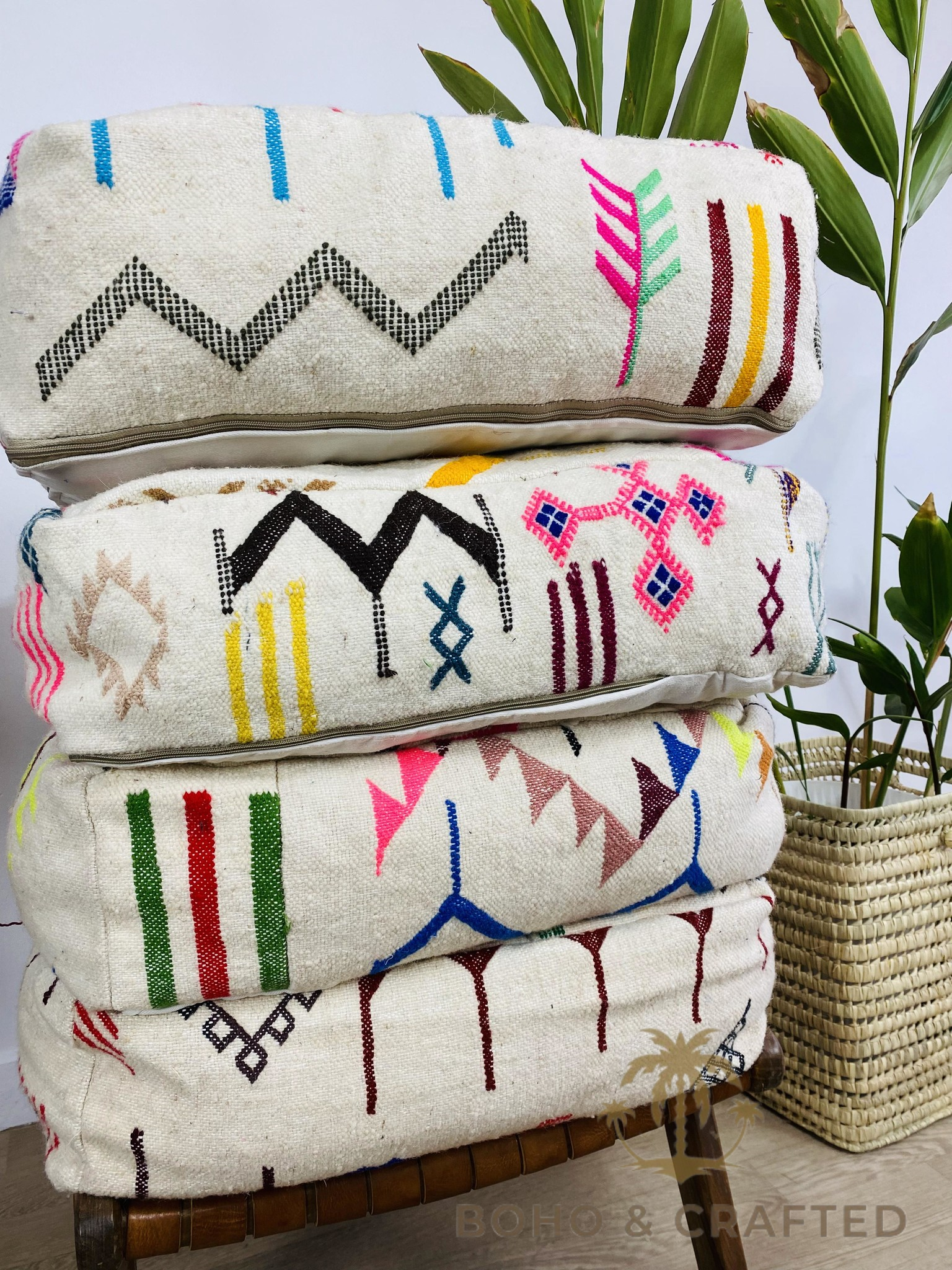 BohoVibeCraft - Wholesale Pouf - Multicolored Moroccan Kilim Pouf, Floor Pouf, wool colored3