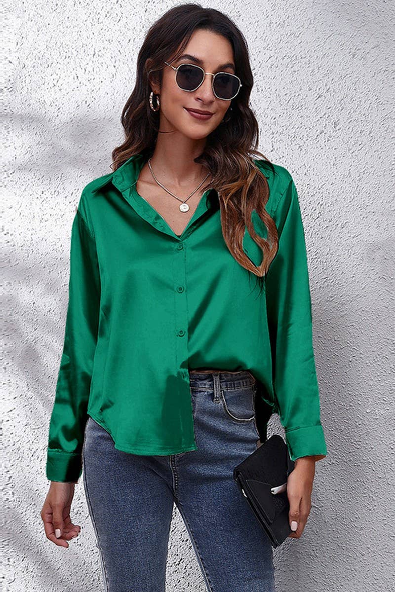 NINEXIS - Wholesale Button Down Shirt - Women's - CWTBLL0691_Button Down Silky Satin Long Sleeve Top31
