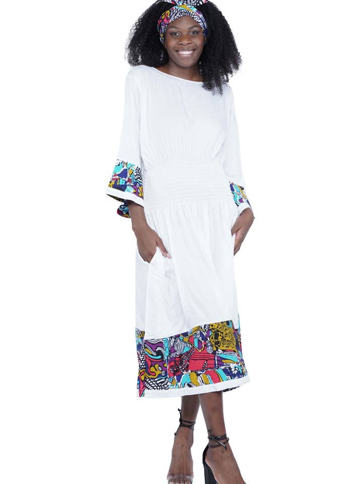 Satsuma Wholesale - Wholesale Dress - Women's - African Ankara ethnic women summer Trim Midi bright Dress